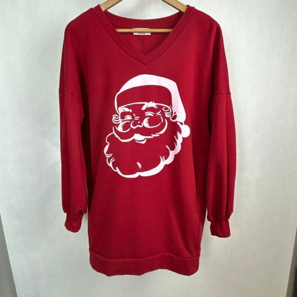Zenana Santa Claus Sweatshirt Sz Large Red White Graphic Oversized